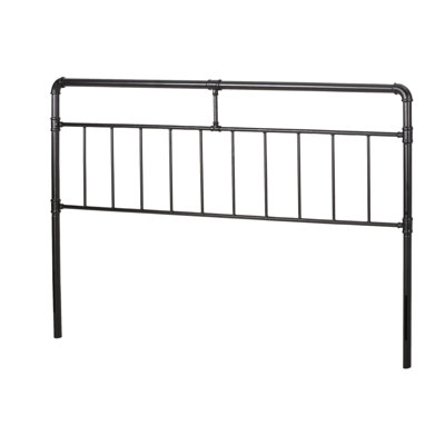 King Size Headboard, Flat Black Look, Industrial Design, Iron Frame, Piped Accents, 1.97 In Width Headboard With Style, Finish, 48.08 Height