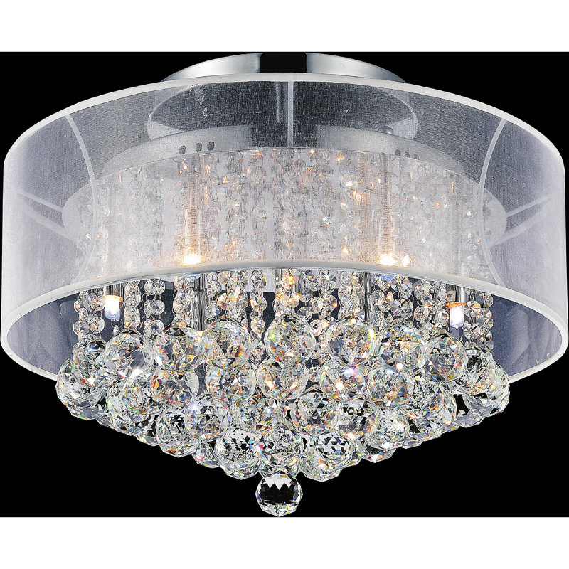 20-Inch 9 Light Flush Mount Crystal Chandelier – Compact Ceiling Light Fixture with Sparkling White Crystal Shade