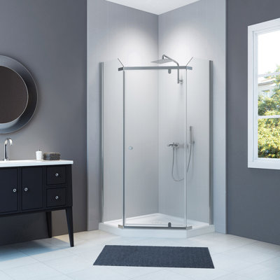 Cabine de douche à pivot néo-angle 38,5 "x 74" Clarine avec base incluse