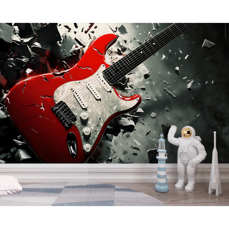 Papier peint guitare électrique qui explose - peinture murale Rock, L 165 po x l 110 po, Non tissé