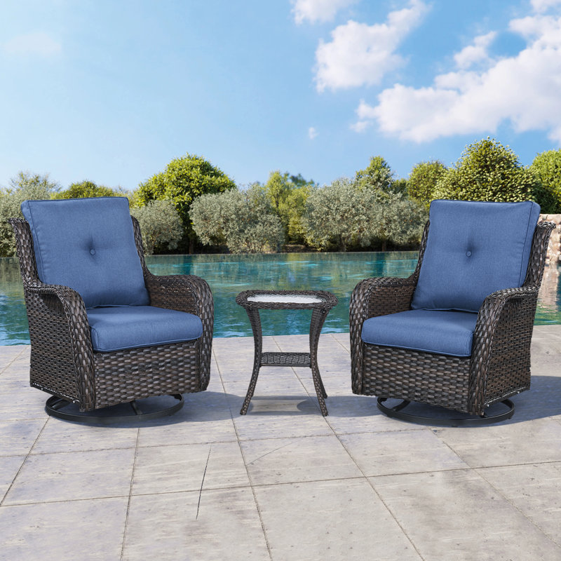Chaise berçante et pivotante avec coussins 3 pièces Schutt, Marine, Brun