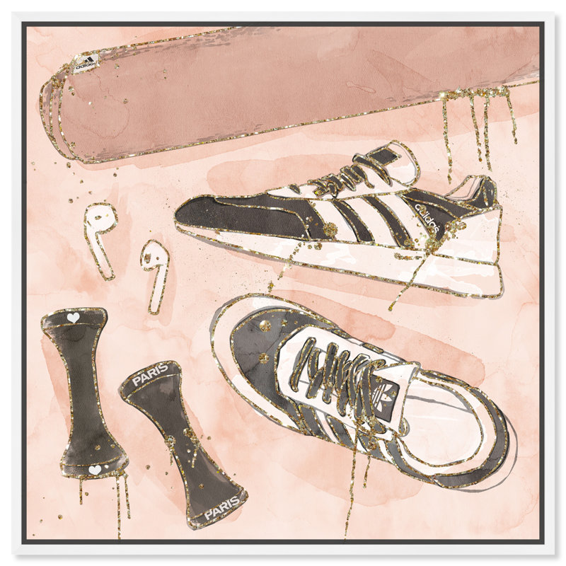 Workout routine Glam Shoes - impression d'art graphique, H 30 po x l 30 po x 1,5 po, White Framed