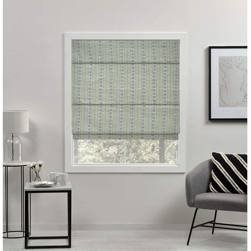 Fabdivine 100% Blackout Pure Linen Roll Up Roman Shade with Block Print Floral for Window Treatments, Ideal for French Doors, Blinds for Kitchen Purple, Room Darkening, Ethnic Lehriya
