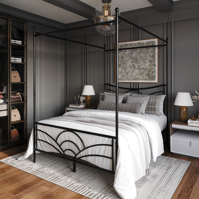 Zelai Metal Canopy Bed, Black, King
