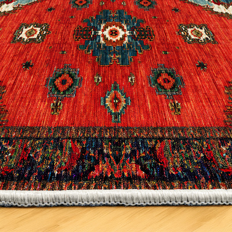 Tapis rouge en coton et polyester Mattis, Tapis de couloir 2 pi 8 po x 7 pi 3 po