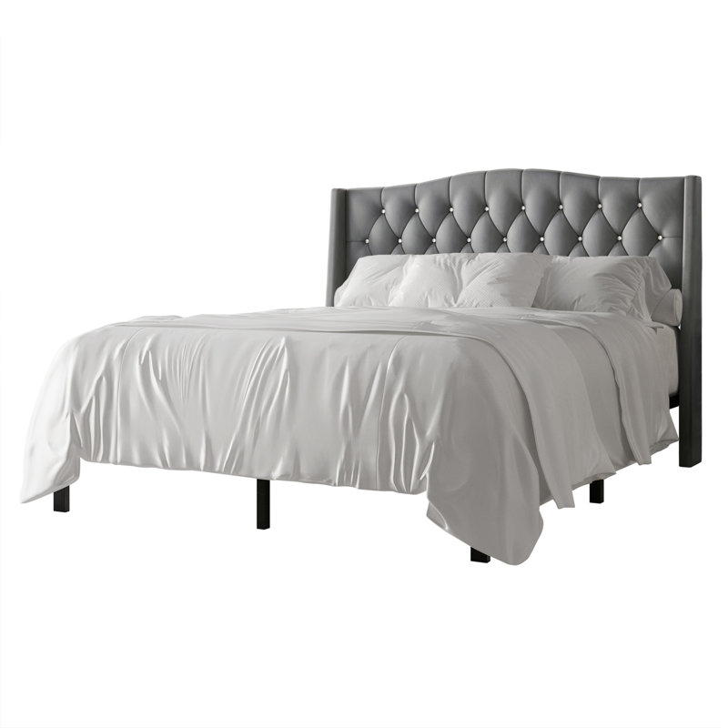 Lit plateforme tapissier Dwayn, Gris clair, Simple