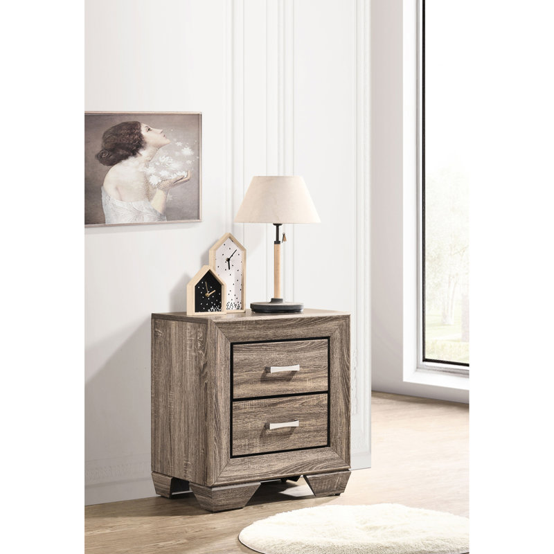 Table de chevet rectangulaire à 2 tiroirs de couleur taupe délavée, grande capacité, profondeur de 16,5 pouces et cadre de 27 po de hauteur, pour la chambre à coucher