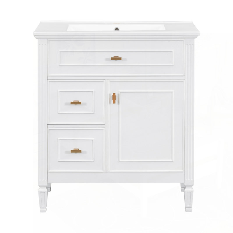 Meuble-lavabo polyvalent avec plusieurs tiroirs et tablettes, Blanc