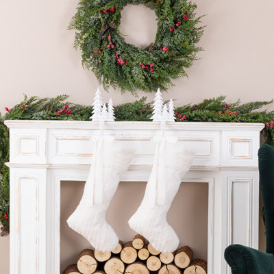 7.5"H Resin White Glitter Trees Christmas Stocking Holder