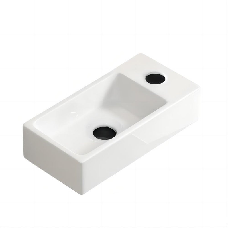 Topcraft 14" White Rectangular Ceramic Mini Sink, Right Hand