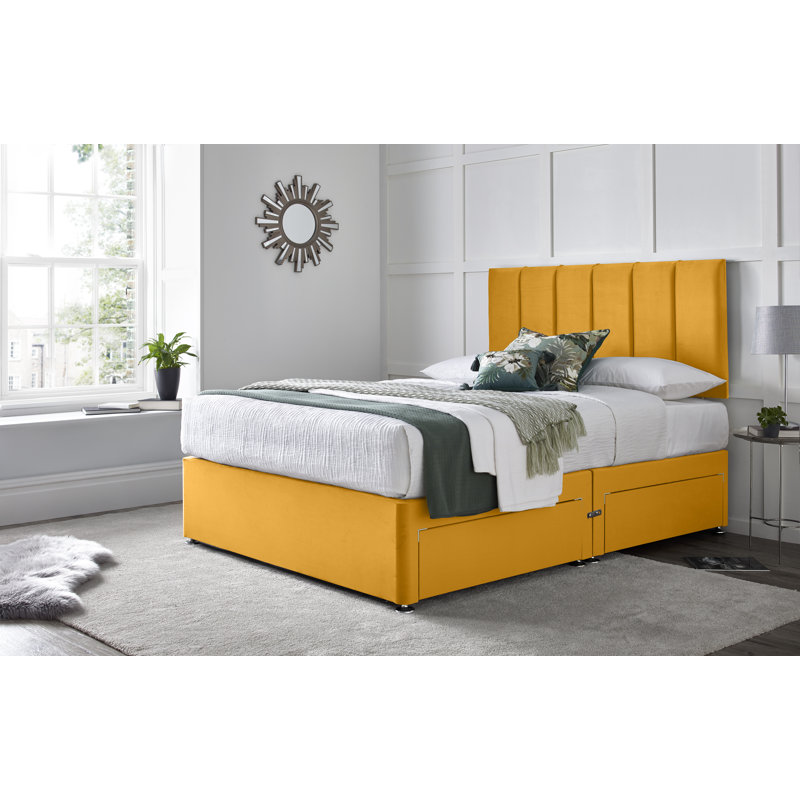 Stockbridge Divan Bed with 24" Headboard on Struts, Mustard, Small Double (4'), 4 Drawers