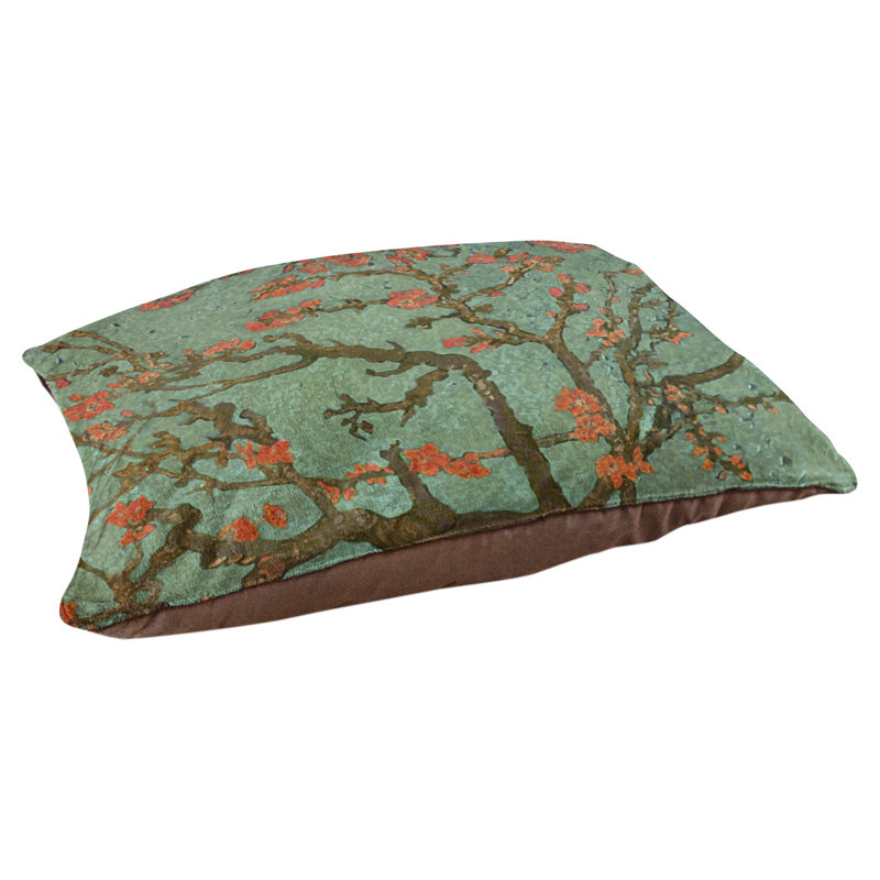 Coussin de concepteur de fleurs d’amande Burk, L 19,5 po x l 29,5 po, Vert / rouge / brun foncé