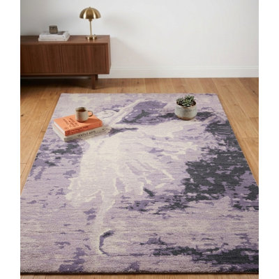 Purple 5' x 8' Wool Handmade Contemporary Hand Knotted Rectangle Indoor Area Rug
