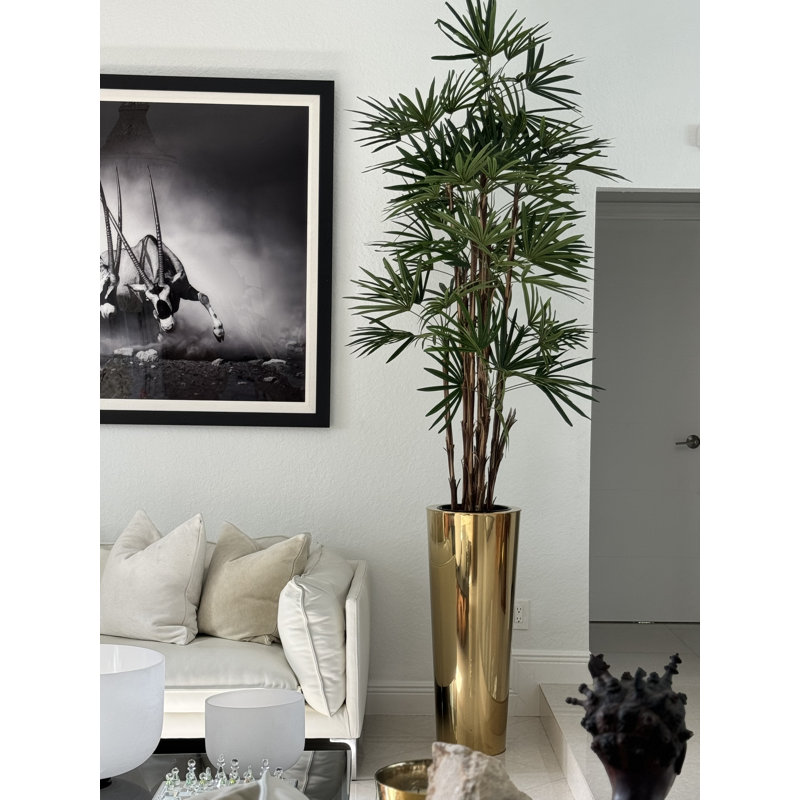 Lady fausse pin en pot de fleurs en métal, Or, H 96 po x l 33 po x P 33 po