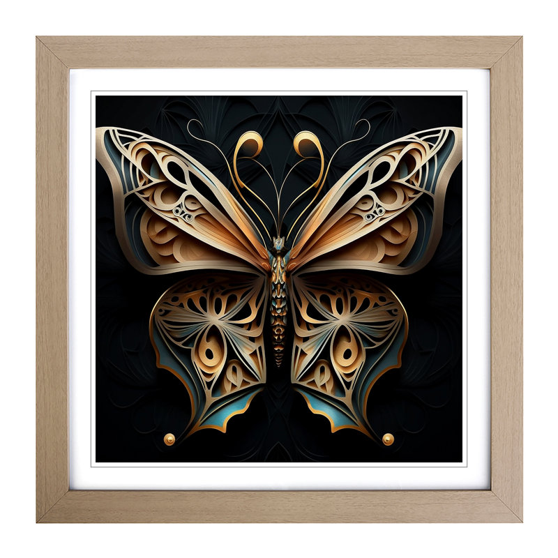 Butterfly Art Deco - Framed Print, Oak