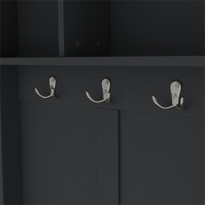 Modern Hallway Hall Tree with Metal Hooks and Storage Space, Multi-Functional Entryway Coat Rack with Shoe Cubbies, Black