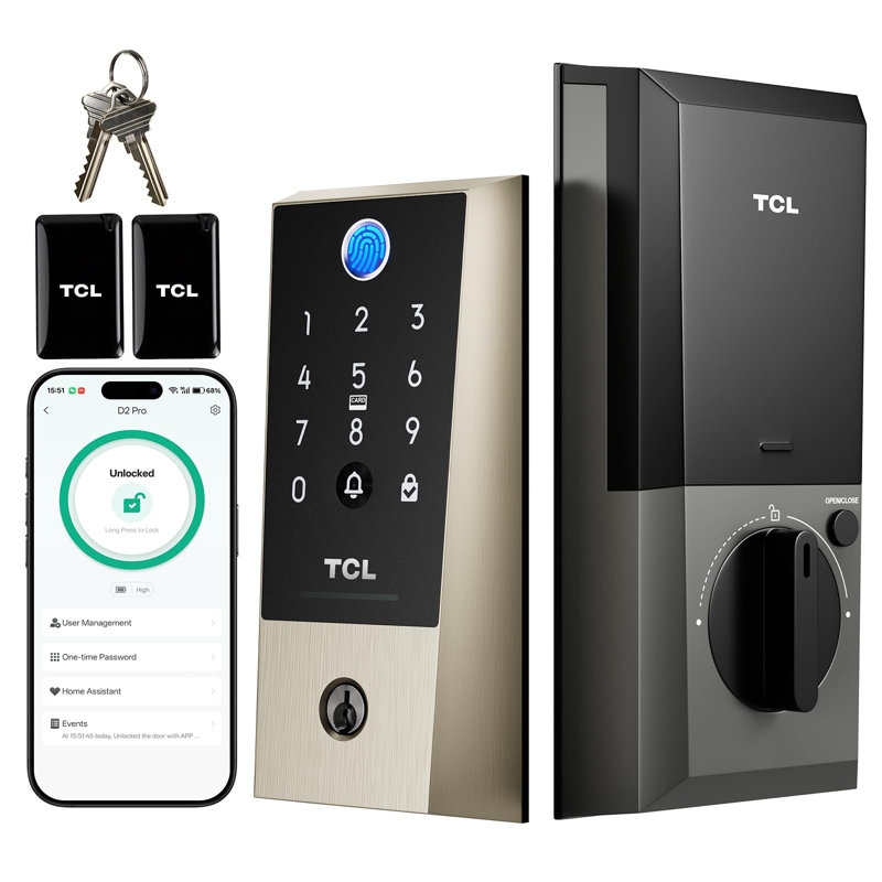 Serrure de porte intelligente numérique à clavier avec pavé numérique TC2 D2 Plus, nickel brossé, Nickel brossé