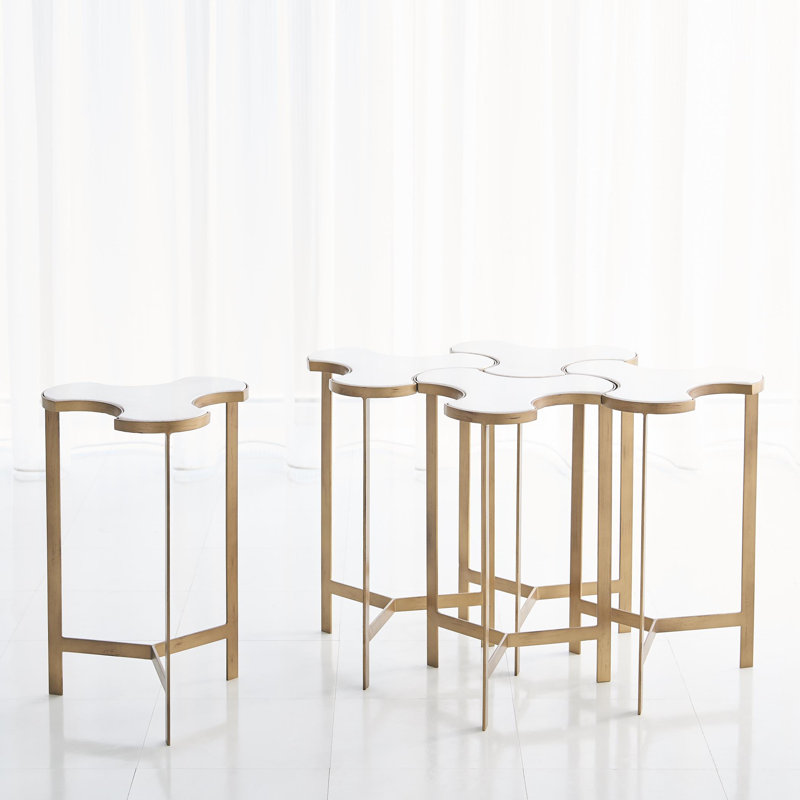 Link Bunching Table-Gold w/White Marble Top, Gold