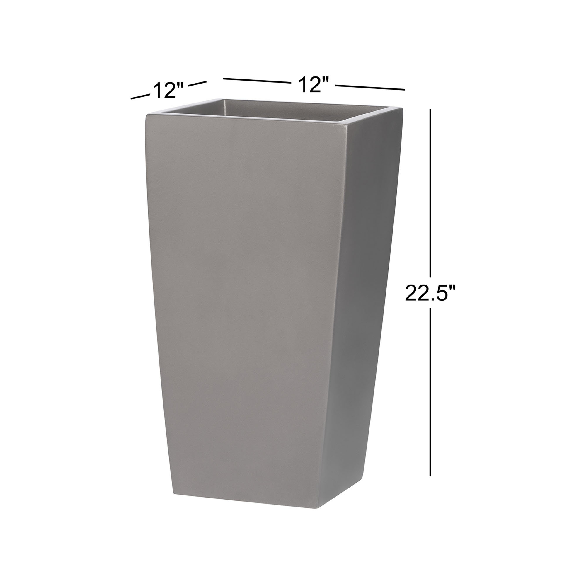 Hornell Tall Tapered Square Curved Planter, 22.5" H x 12" W x 12" D, Gray