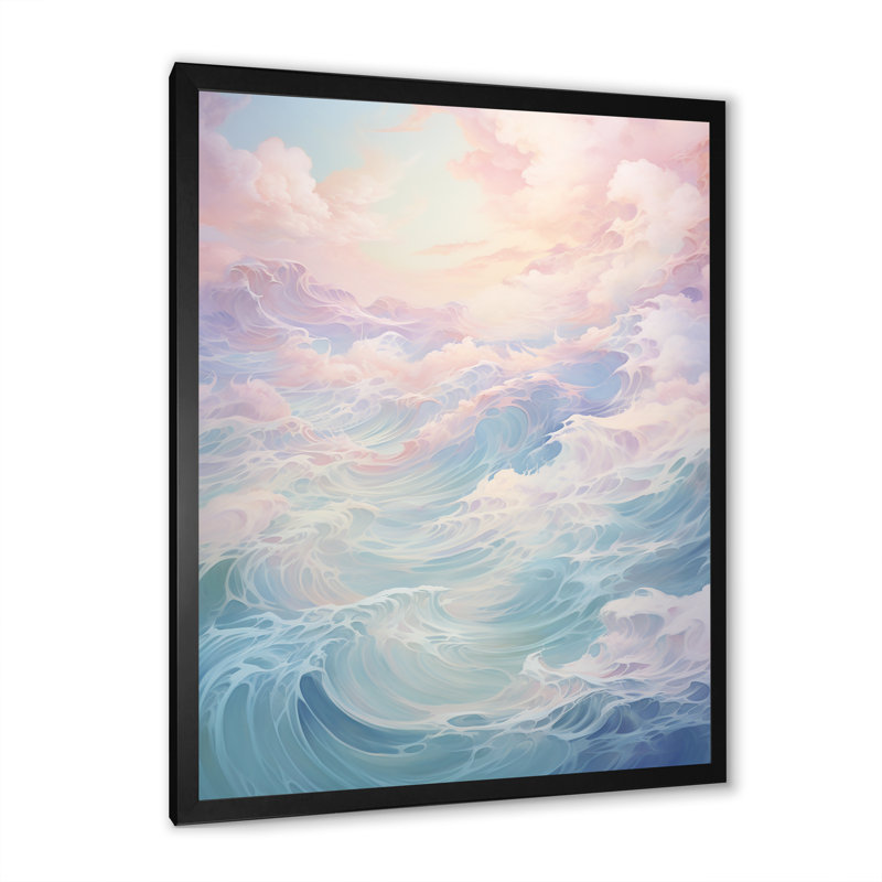 Kawaii océan tempête paysage - orages murales salon, Toile tendue, H 32 po x l 16 po