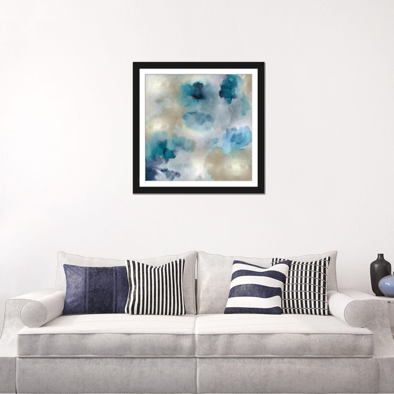 «Aqua Mouvement II», impression sur toile, Papier d'art encadré noir, Blanc, H 16 po x l 16 po x P 1 po