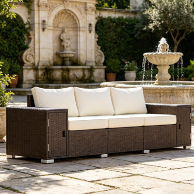 Canapé de jardin confortable, canapé de patio, canapé d'extérieur en osier 3 places