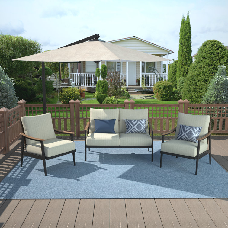 Outdoor 4-Person Seating Group Metal Conversation Set with Wicker Backrest（ No Ottoman)）