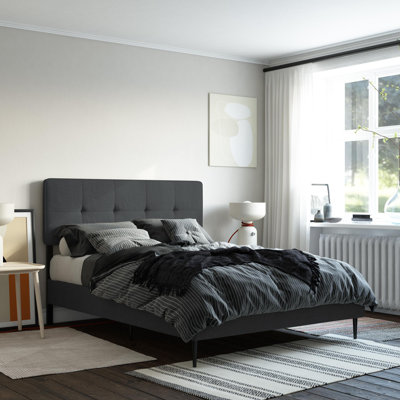 Archer Linen Tufted Upholstered Platform Bed with Adjustable Headboard