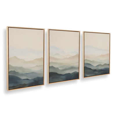 Silent Serenity, ensemble de 3 impressions sur toile dans un cadre argenté,