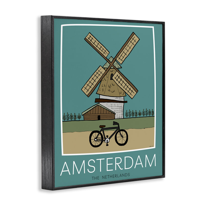 Affiche de moulin à vent Amsterdam, giclée, conception par Hugo Edwins, H 20 po x l 16 po, Giclée encadrée noir minuit