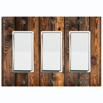 Metal Light Switch Plate Cover; US Standard Size 3 Gang GFI Rocker - Printed Image of Wooden Planks