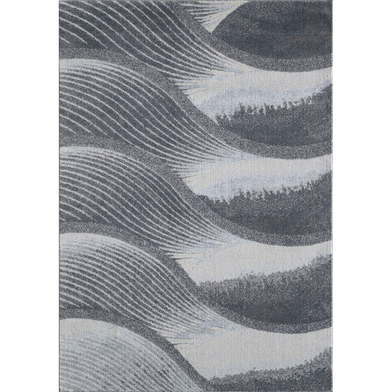 Tapis bleu et gris à motif abstrait Dhurrie 5 pi x 8 pi