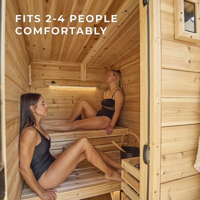 Sauna d'extérieur en cèdre traditionnel pour 2 à 4 personnes avec chaufferette électrique 9kW Backyard Discovery Henley, contrôle Wi-Fi, lumières DEL