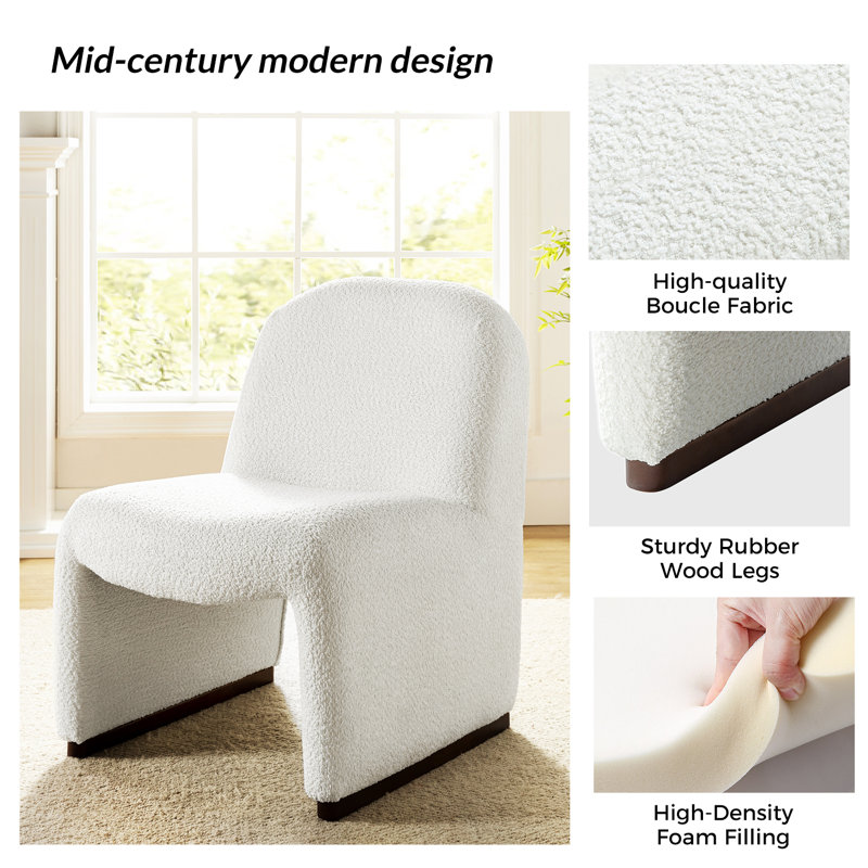 Rikako Mid-century Side Chair with Hardwood Legs, Ivory