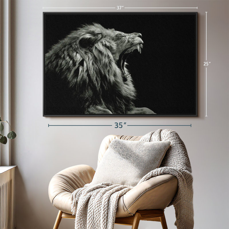 Animal "Art mural tête de lion rugissant", H 25 po x l 37 po