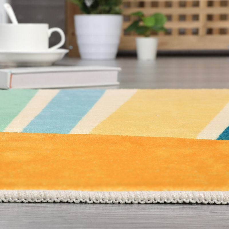 Mignon tapis lavable à la machine Sunburst, Rond 4 pi