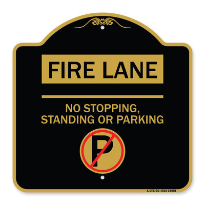 Enseigne Signmission Designer Series - Passe-feu - Ne pas s'arrêter, se tenir debout ou se garer (sans symbole de stationnement) | Enseigne architecturale noire et dorée en aluminium de gros calibre 18 po x 18 po | Fabriqué aux États-Unis