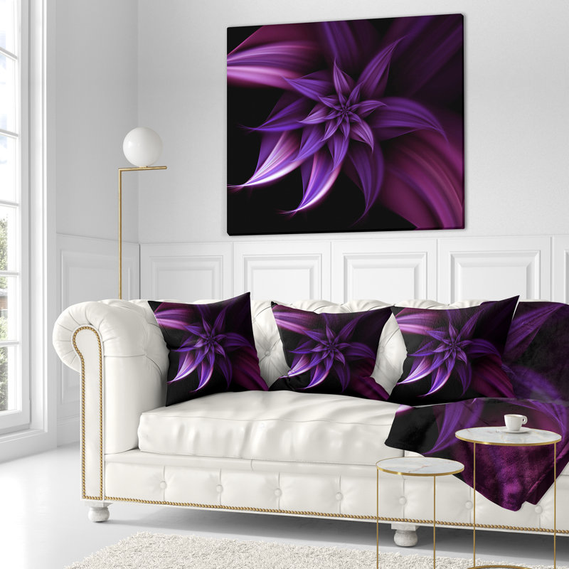 Fractal Flower Purple - Floral Fractal Flower Pillow, 16" x 16", Throw Pillow