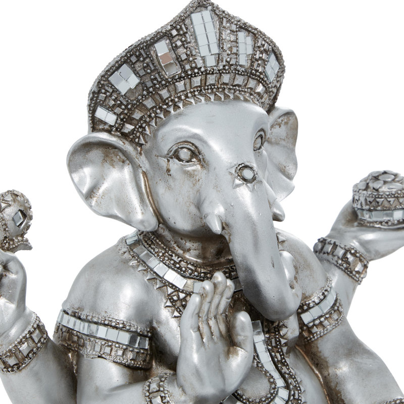 Sculpture Allisonia Polystone Ganesh, Argent