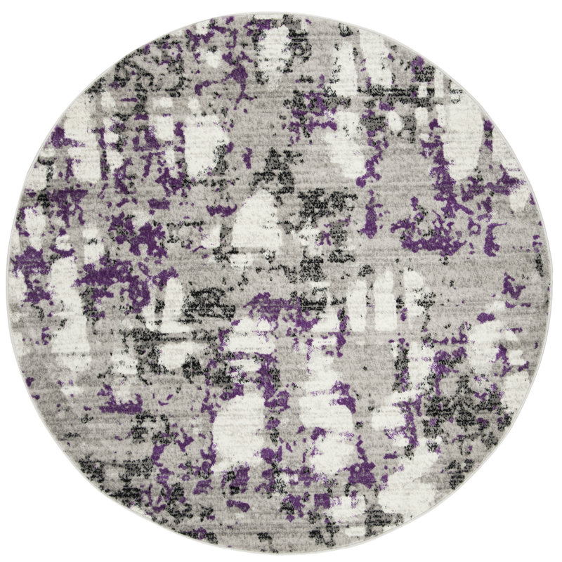 Jeter Abstract Gray/Purple Area Rug, Round 4'