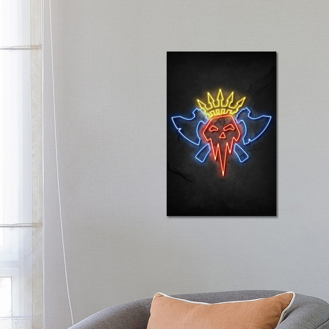 Orc Skull Neon by Durro Art - Wrapped Canvas Print