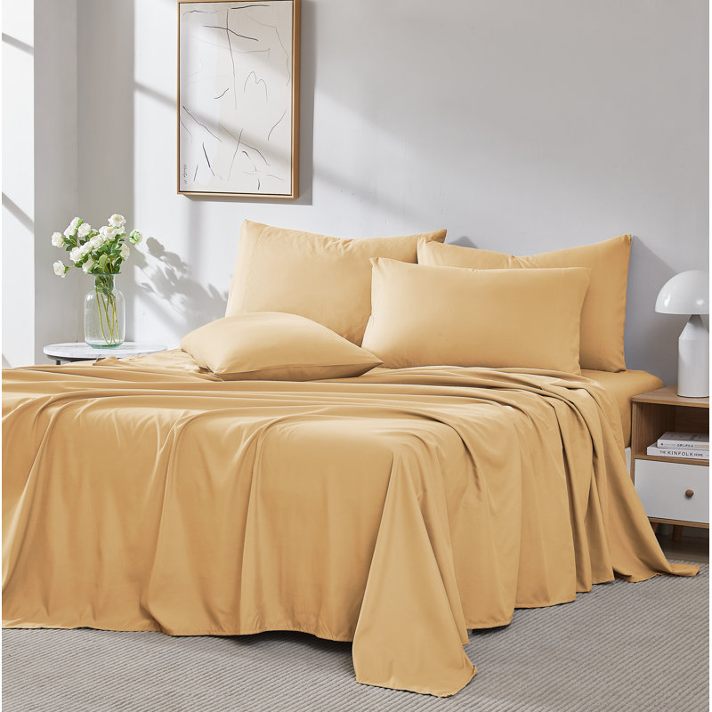 Southshore Fine Linens Vilano Springs Extra Deep Pocket Split King 6-Piece Sheet Set, Ultra Soft Double-Brushed 110 GSM Microfiber Bedding, 21-Inch Deep Pocket, 4 Pillowcases, Gold