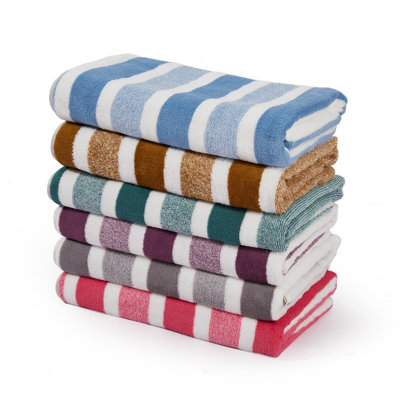 Paquet de 6 serviettes de plage rayées en velours corail, 27,55 po x 55,11 po, séchage rapide et multicolore pour la plage