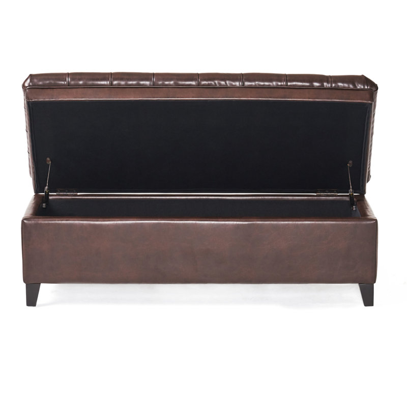 Similicuir rectangulaire avec espace de rangement - bouton brun 18,36 po - 50 po x 20,5 po