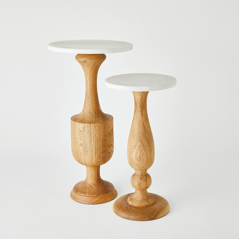 Marble End Table, White Top/Brown Base