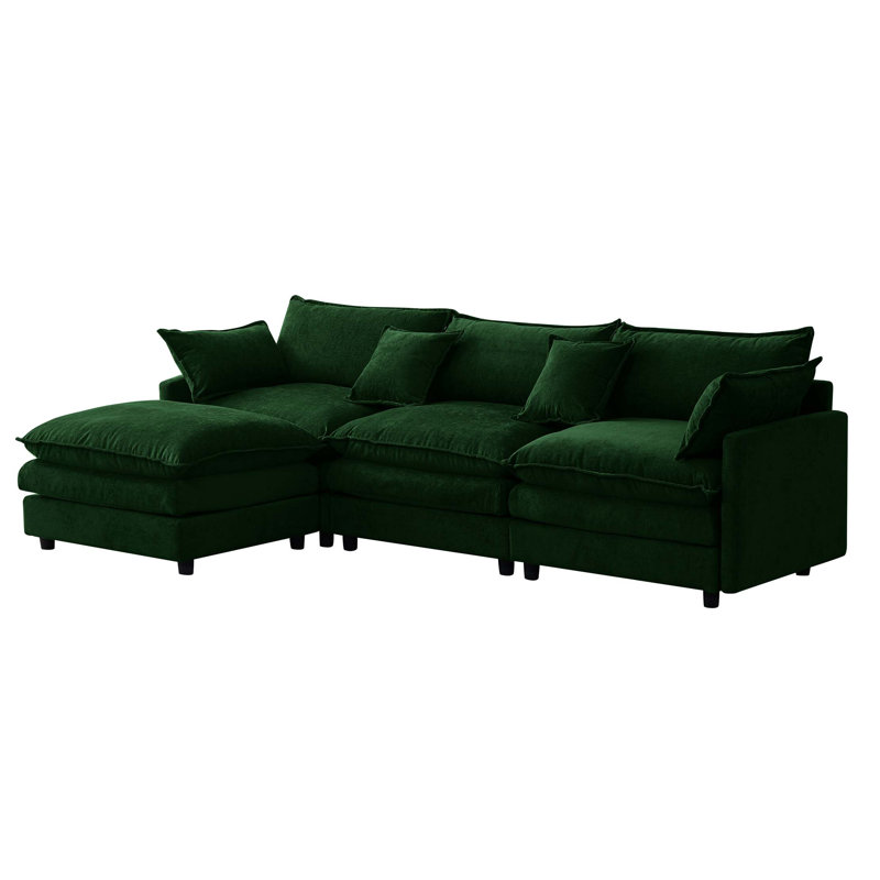 105" Modular Sectional Couch,Upholstered Soft Chenille Fabric Sofa,3 Seater With Ottoman L Shape Sofa, Green Chenille