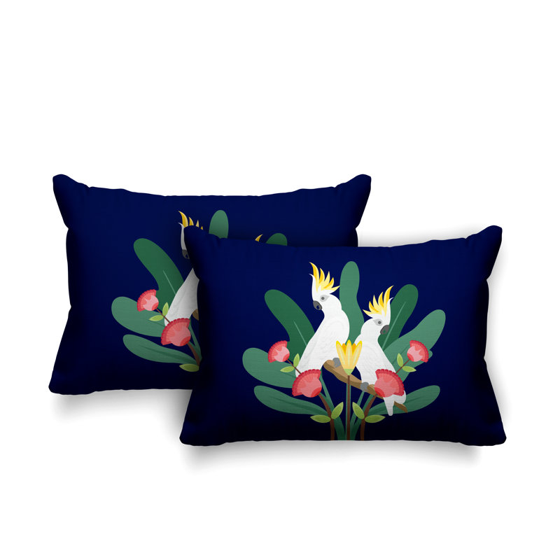 Coussin lombaire intérieur / extérieur Flocked Birds, Bleu marine