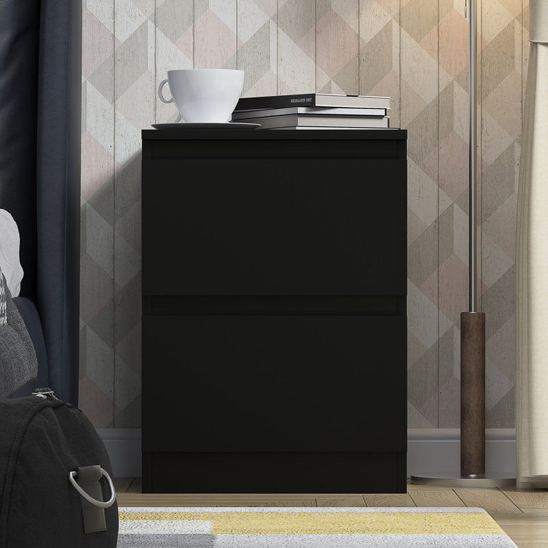 Stora 2 Drawer Bedside Table Nightstand Cabinet, Black