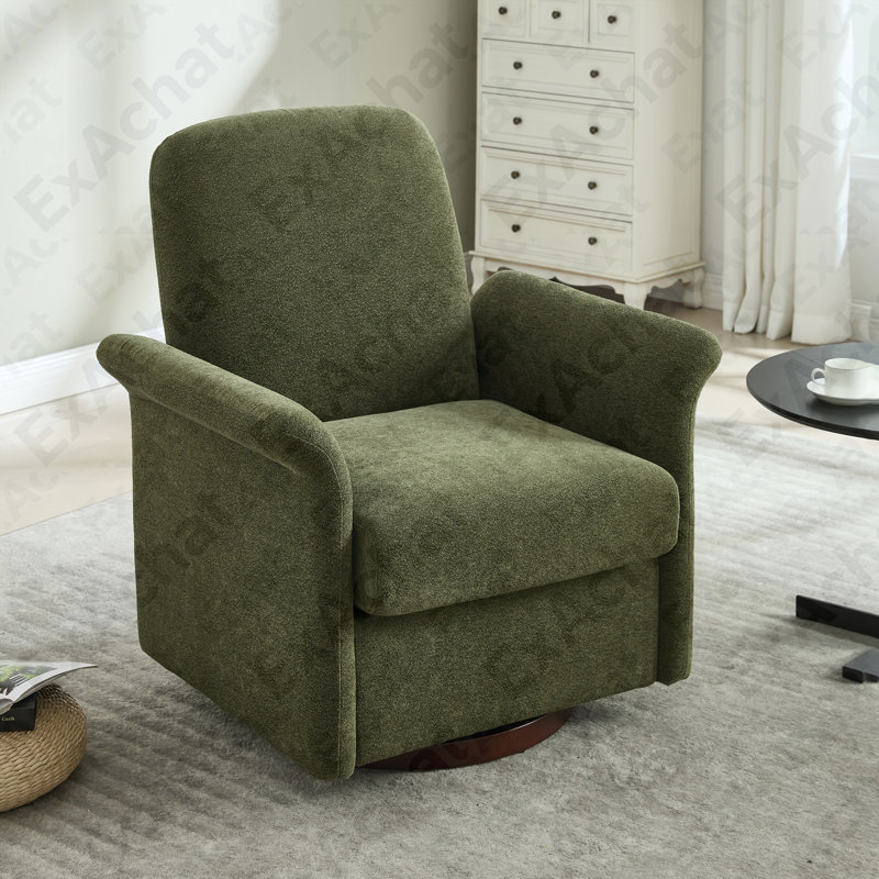 Fauteuil d'appoint pivotant avec base en bois, Vert foncé