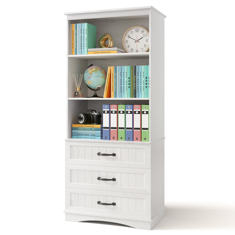 67.9'' H x 23.6'' W Standard Bookcase with 3 Drawers, White